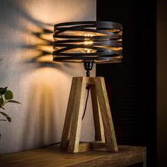 Lampa stołowa Crossround z drewnianą podstawą na trójnogu