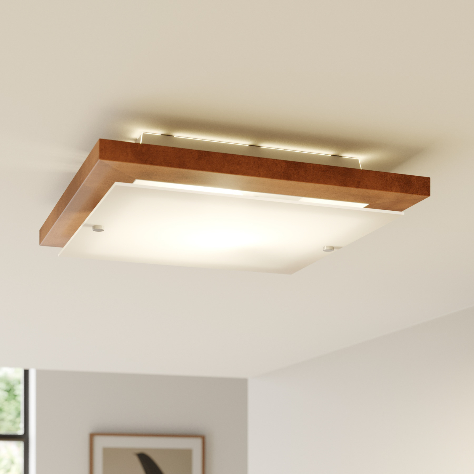 Plafondlamp Kerio, 35x35 cm, dennenhout rustiek