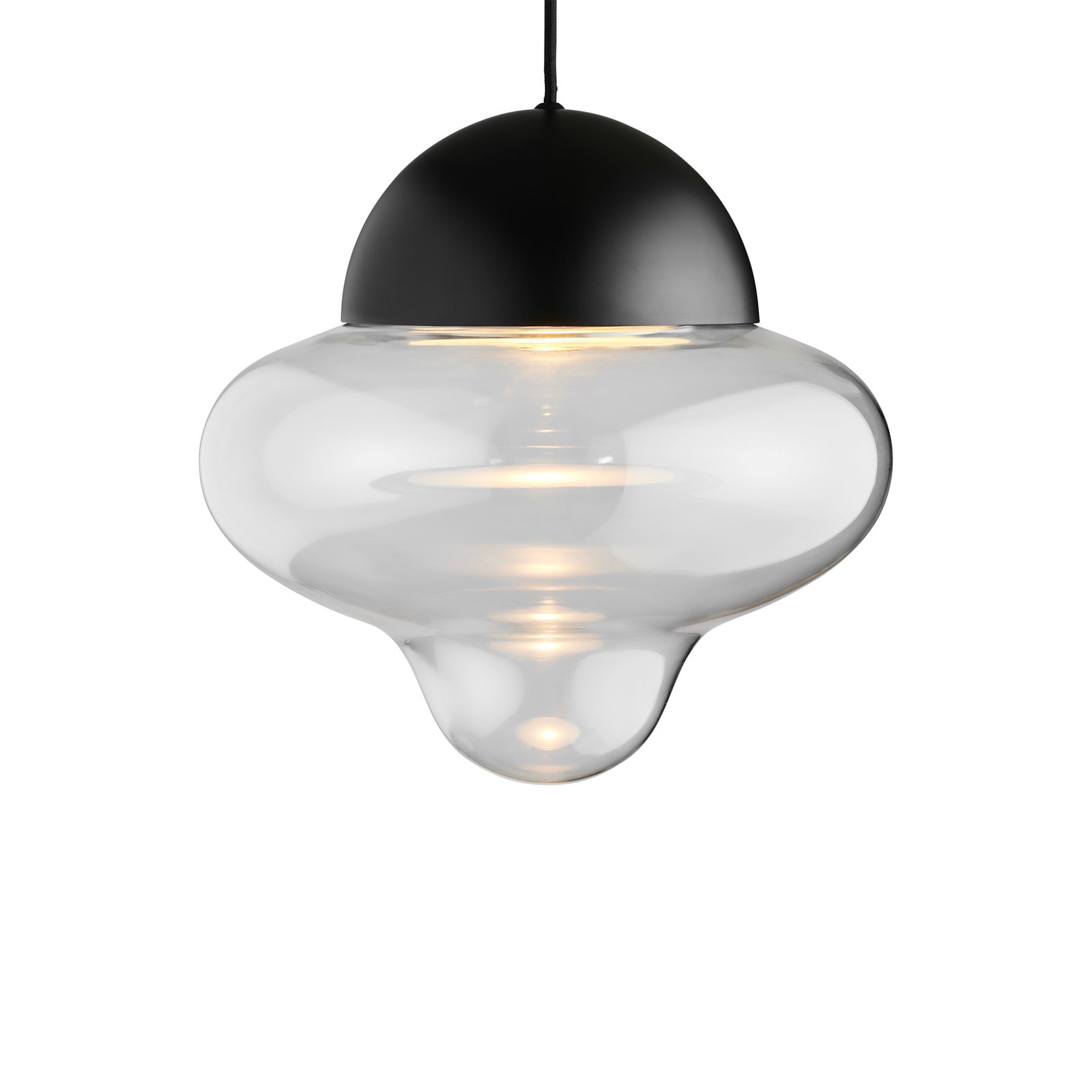 Suspension LED Nutty XL, transparent / noir, Ø 30 cm, verre