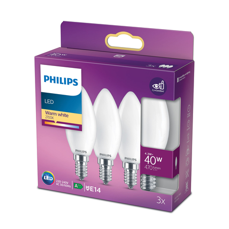 Philips 3 ampoules flammes E14 B35 4,3 W mates