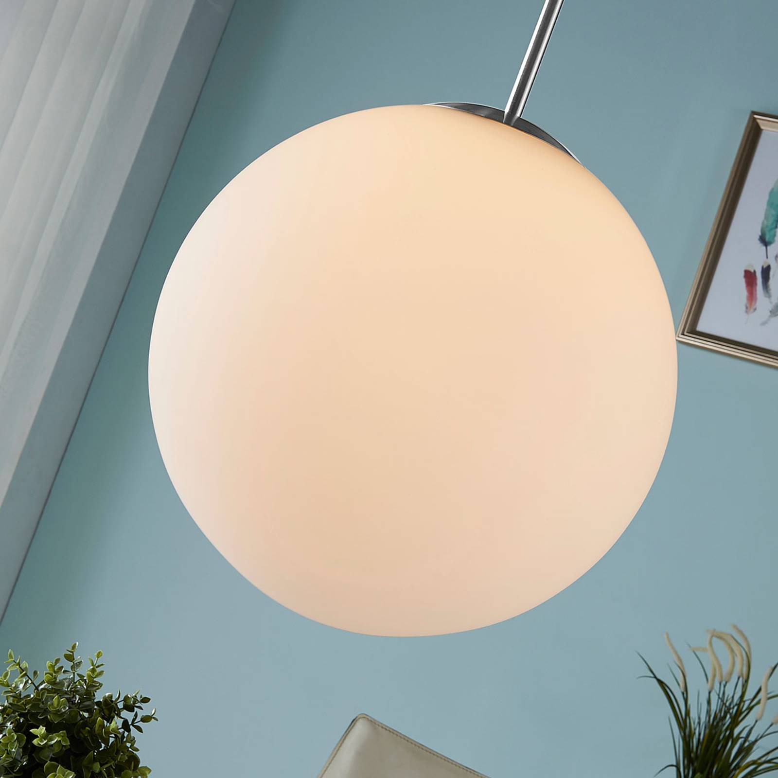 Lampa wisząca Lindby Marike, Ø 35 cm, biała, szkło, kula, E27