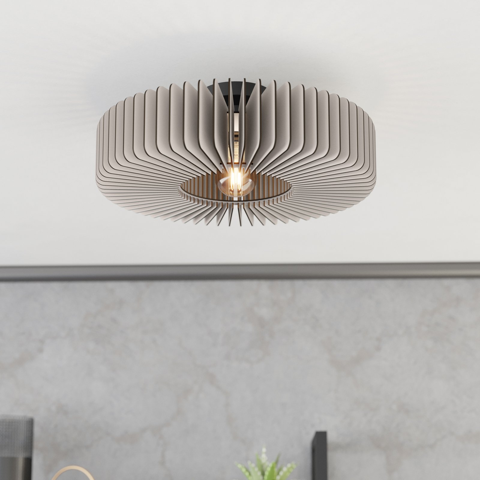 Deckenlampe Palombaia, weiß, Ø 50 cm, Stahl/Holz, E27