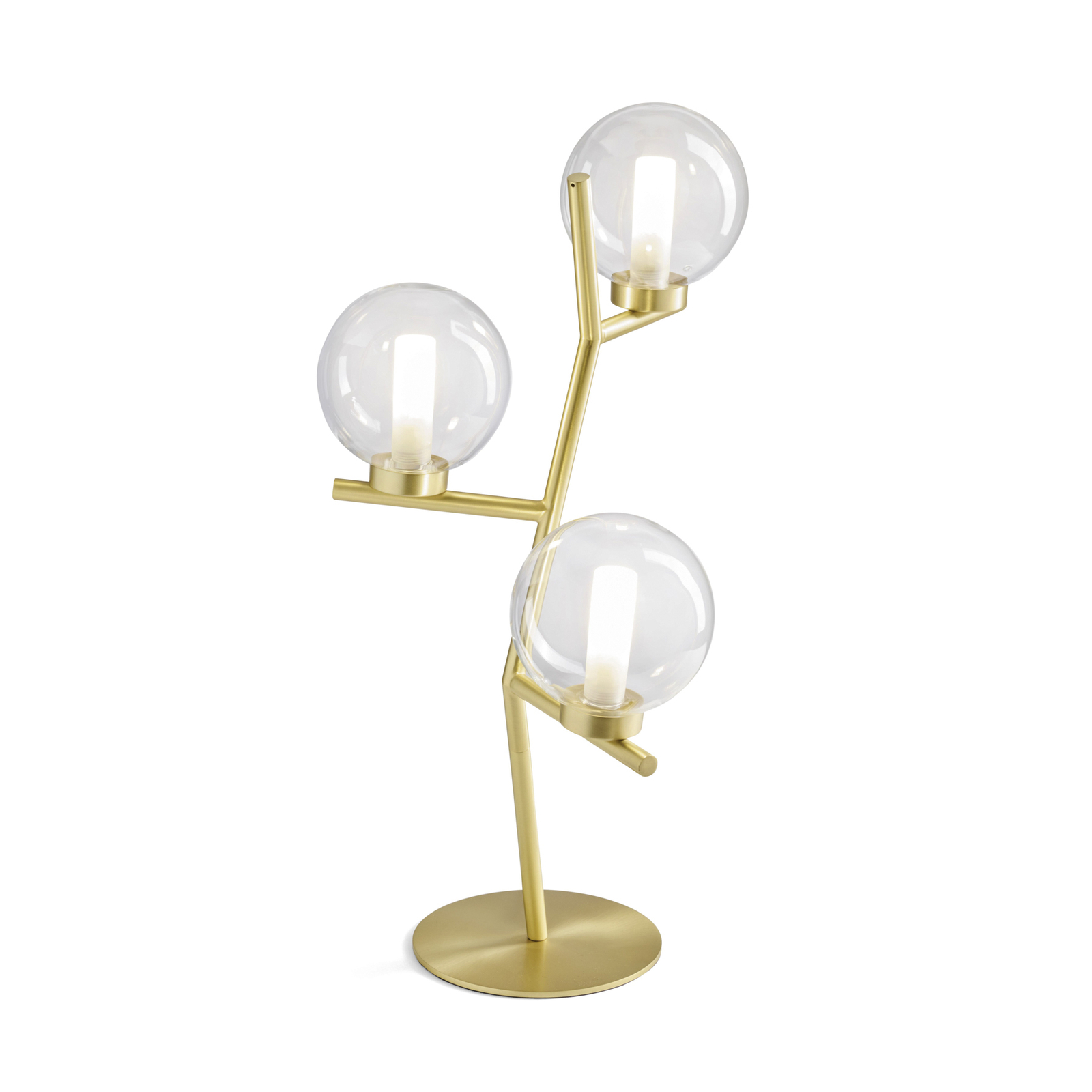 Camely table lamp, 3-bulb, brushed gold/clear, glass