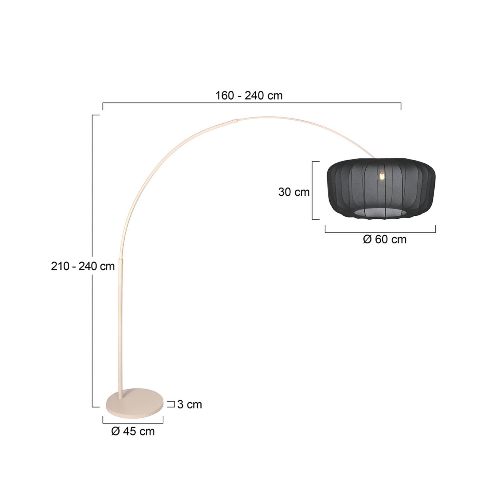 Steinhauer Lampe sur pied courbée Sparkled Light crème/nylon noir, 240 cm