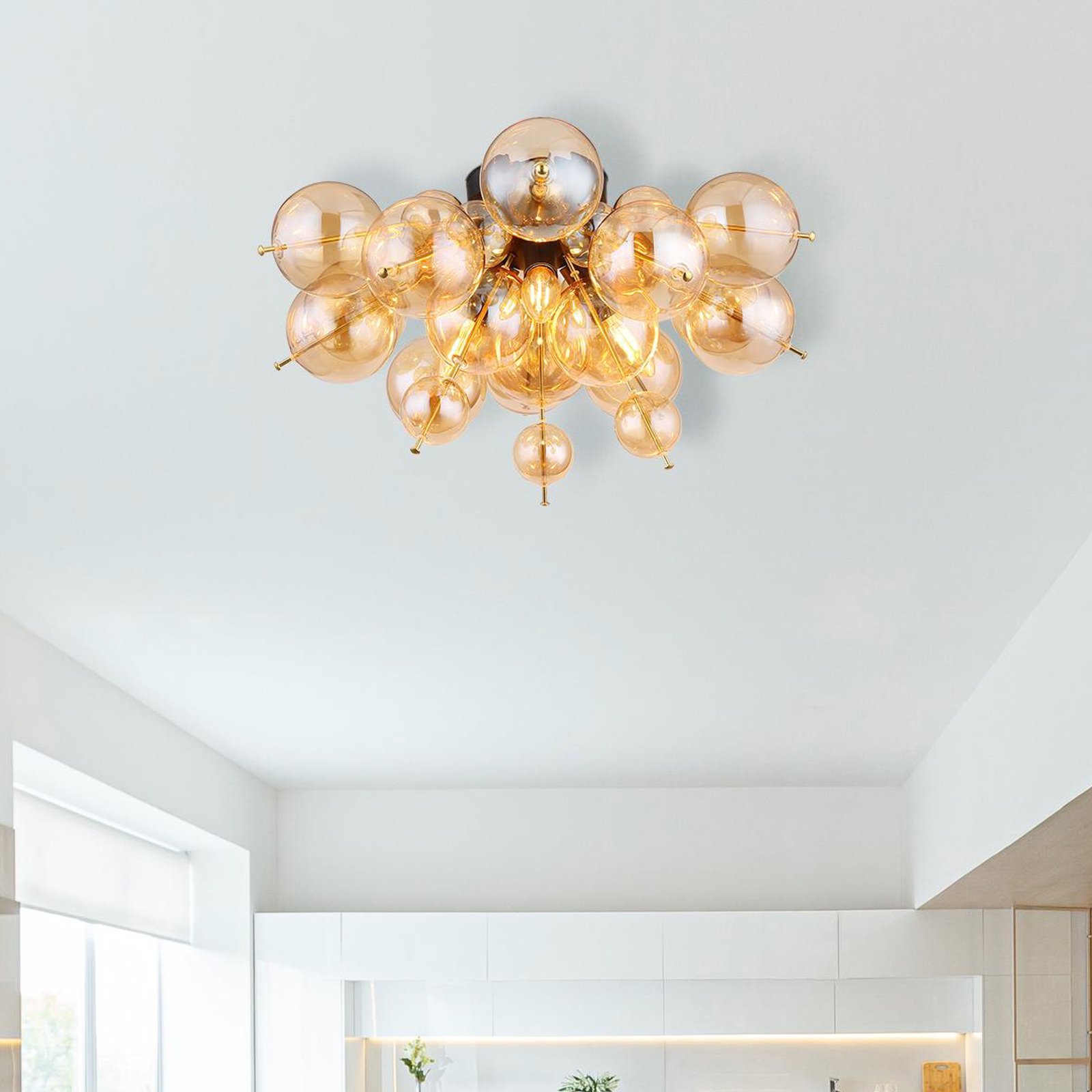 Udo ceiling light, amber-coloured, Ø 55 cm, glass