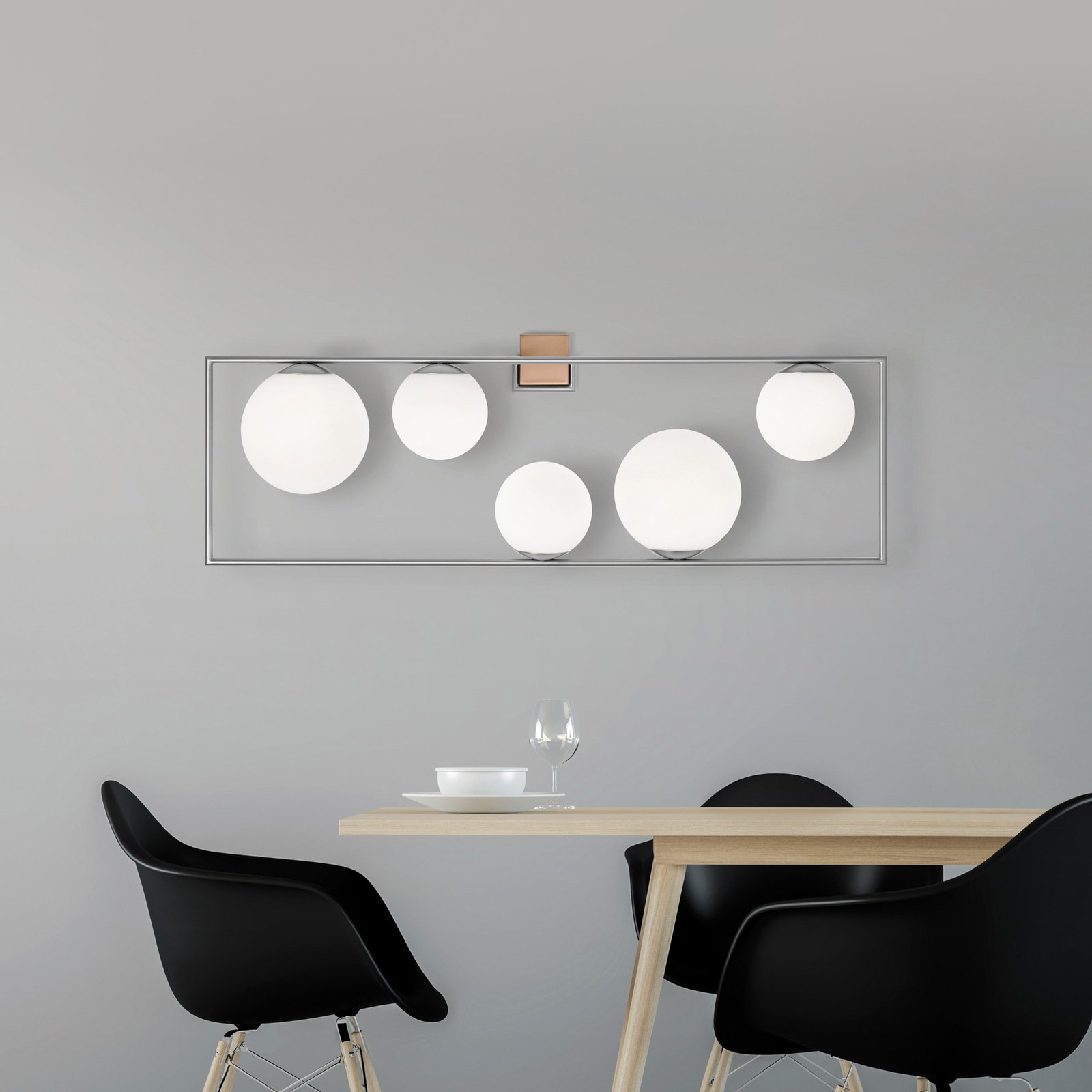 Aplique de pared Buble, color acero, 5 luces, cristal