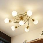 Lindby plafondlamp Ciala, 7-lamps, messingkleurig, glas