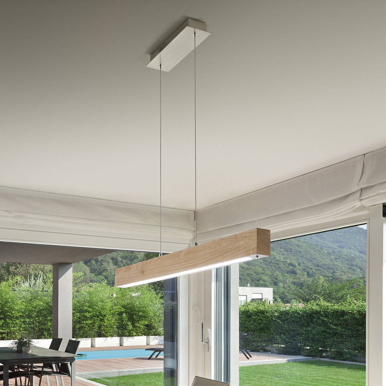 Fabas Luce Suspension LED Badia variateur tactile bois de chêne longueur 110 cm