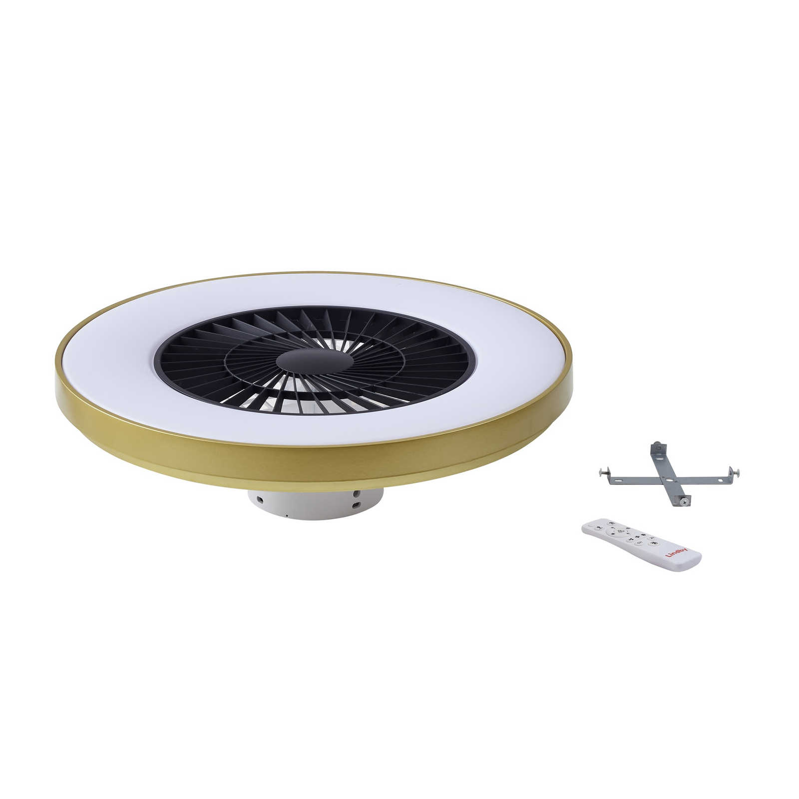 Lindby LED-Deckenventilator Teleo, messing, DC, leise, Tuya