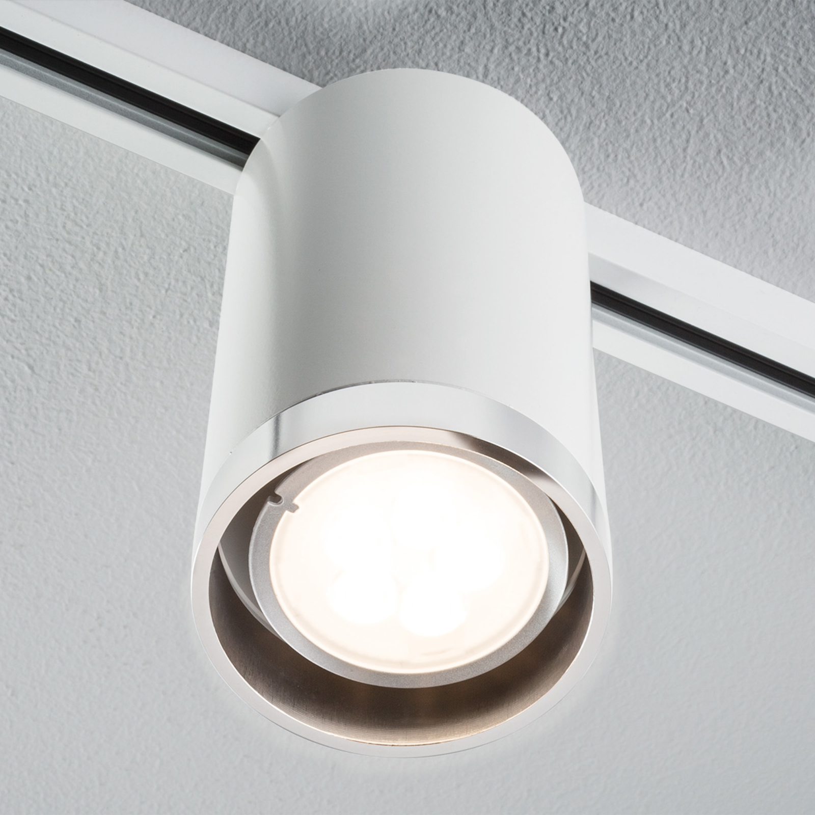Paulmann URail Tube LED spotlight in white, rigid, for Living / Dining Room, metal, GU10, 6.5 W, energy efficiency: A+, H: 11.2 cm