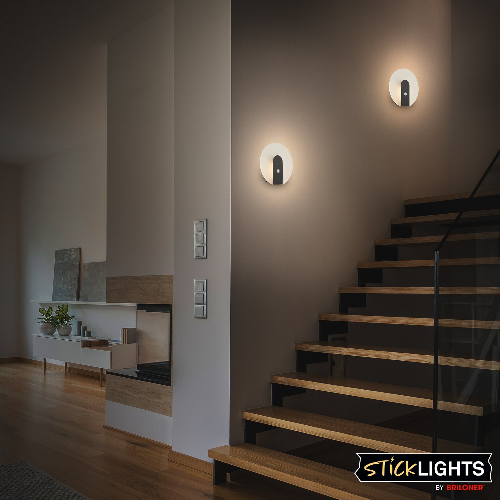 Candeeiro de parede LED recarregável Taro, preto mate, Ø 15 cm, sensor