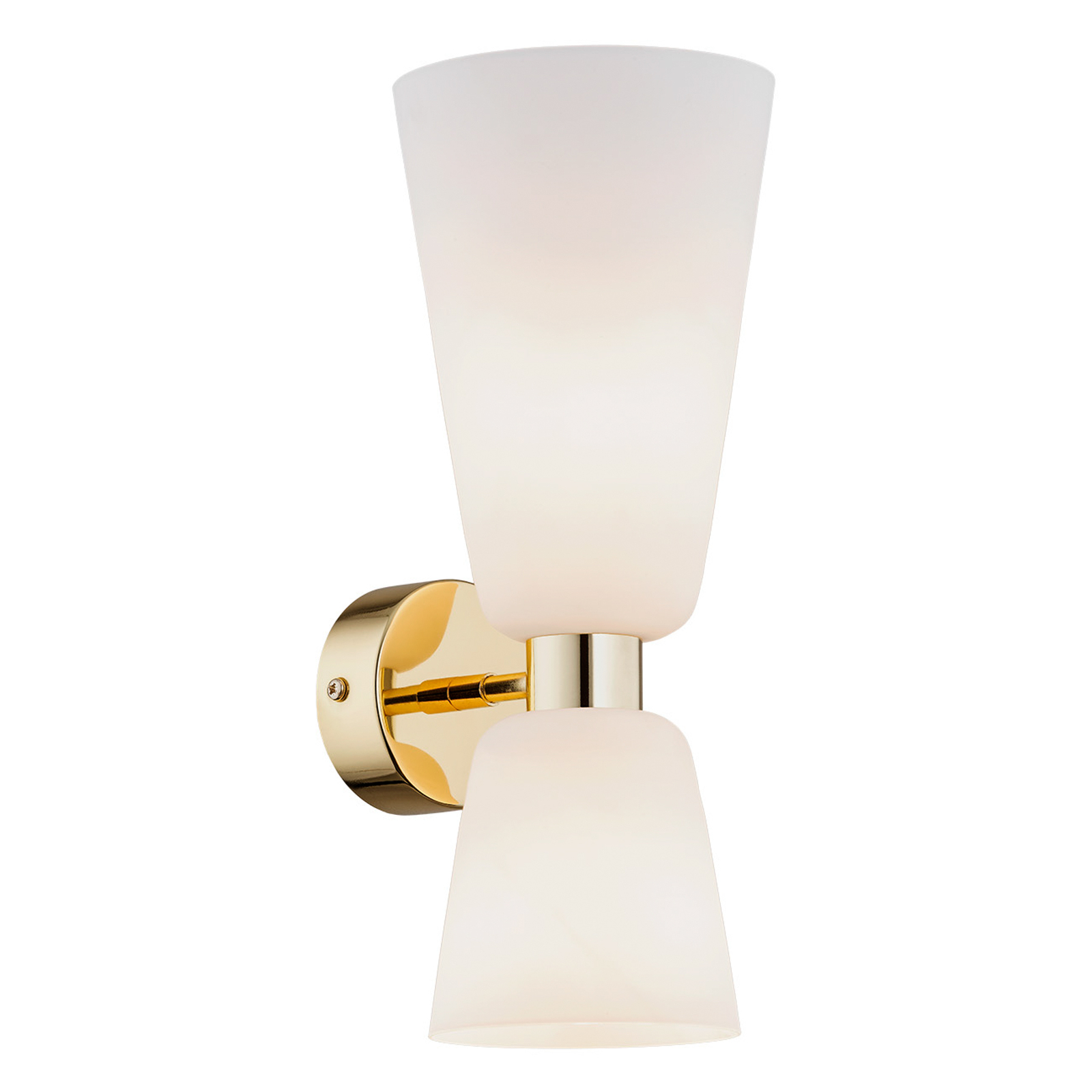 Rita wall light, two-bulb up/down matt opal/brass