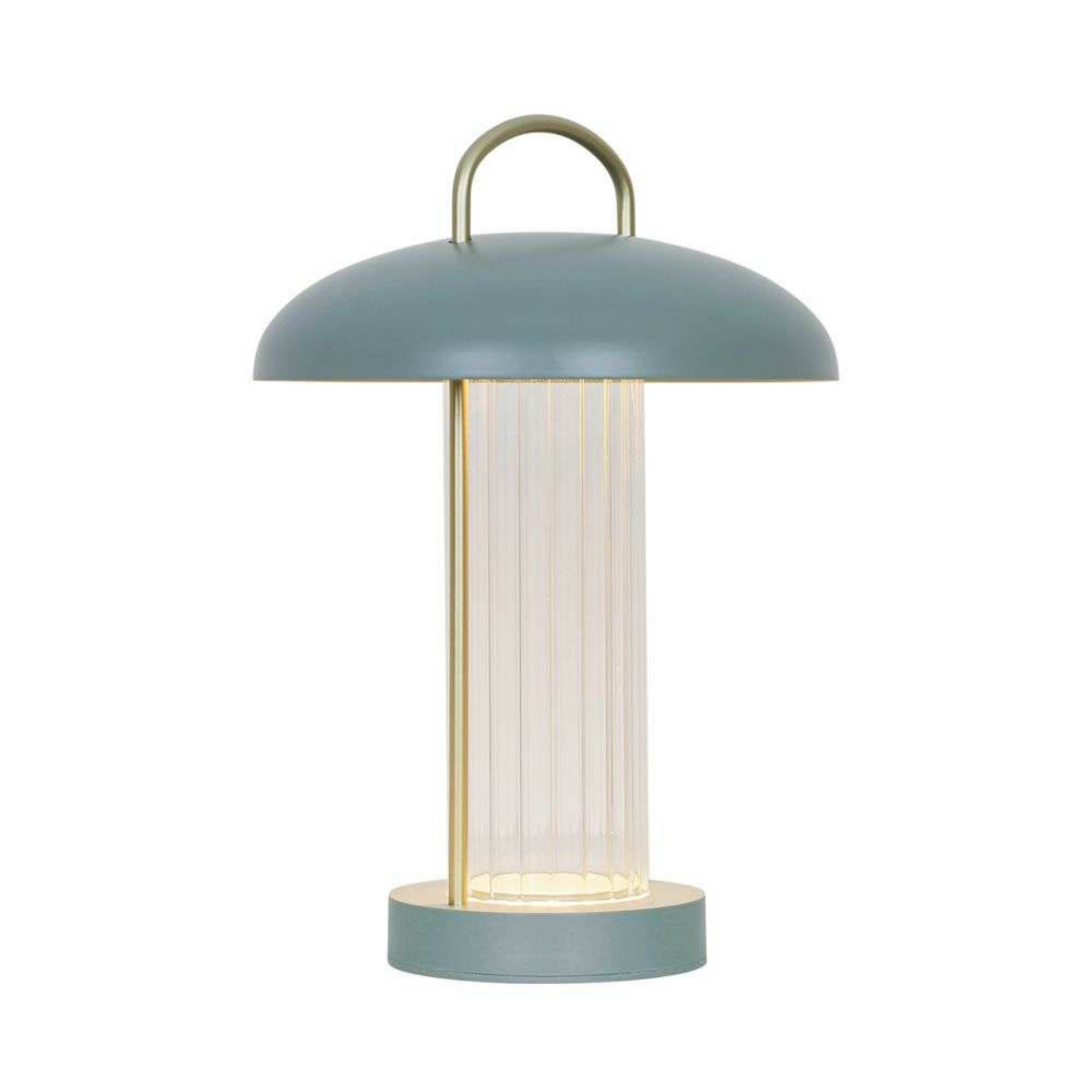 LED-batteridrevet bordlampe Mirano, højde 29 cm, støvgrøn, metal
