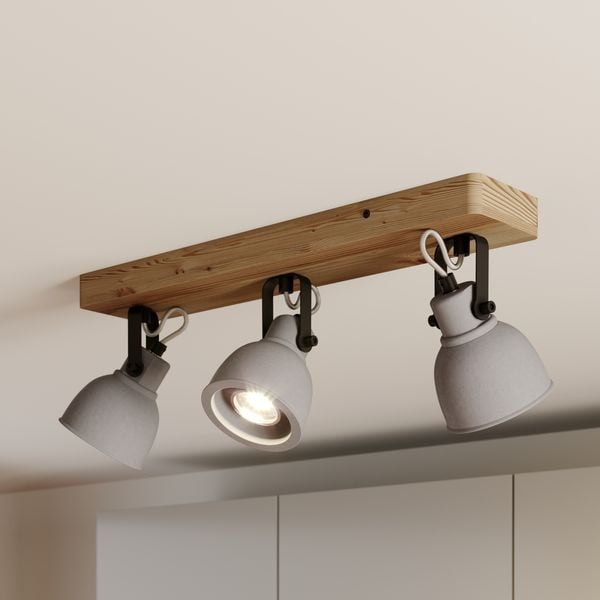 Mirka 3 Kattovalaisin Grey/Dark Wood - Lindby Mitis - Olohuone - Teollinen - Betoni - Monilamppuinen — Lindby