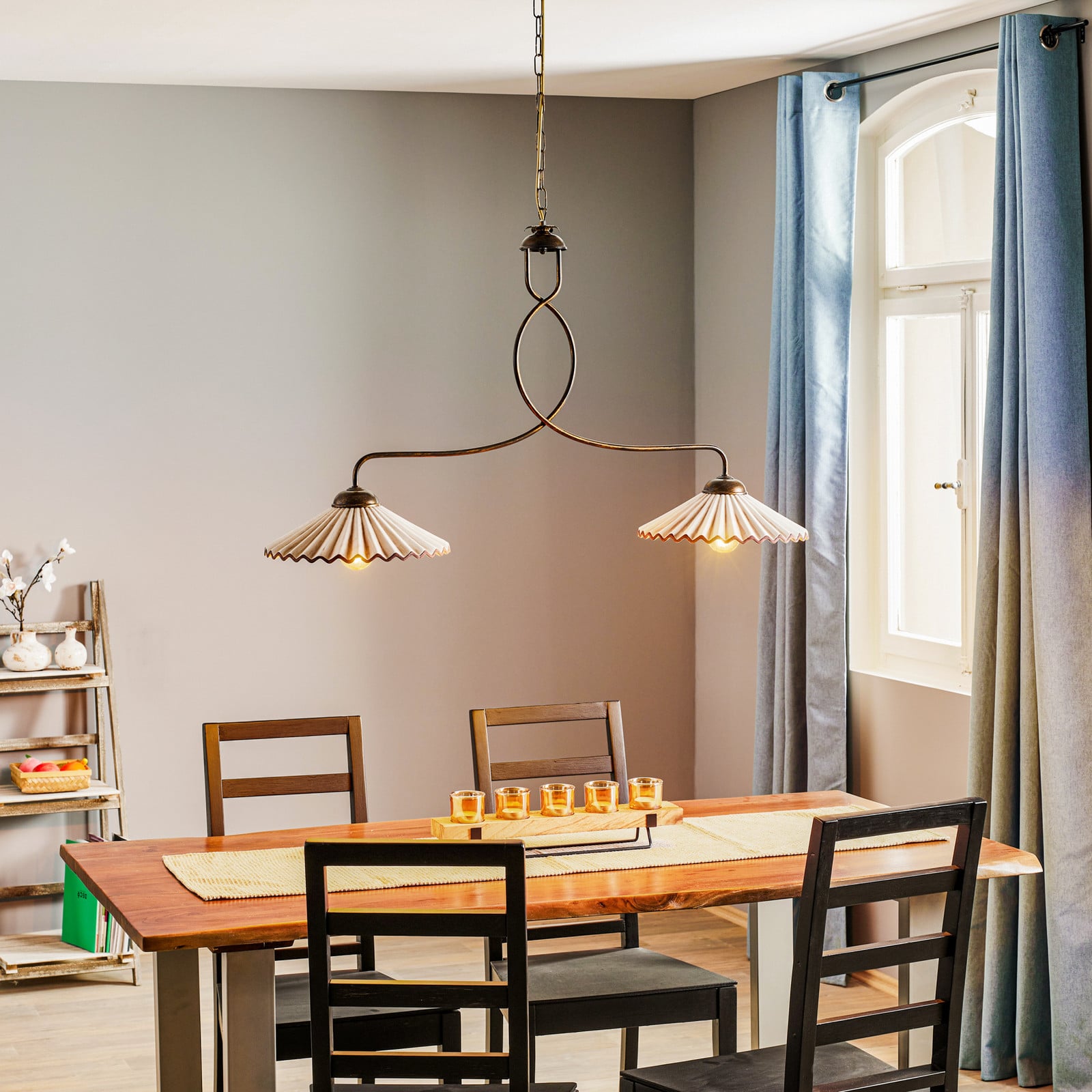 ONLI Lampă suspendată Rosina cu 2 becuri roz deschis/bronz - Camera de zi / sufragerie - Casă de țară / Rustic - roz deschis bronz antic - Ceramică