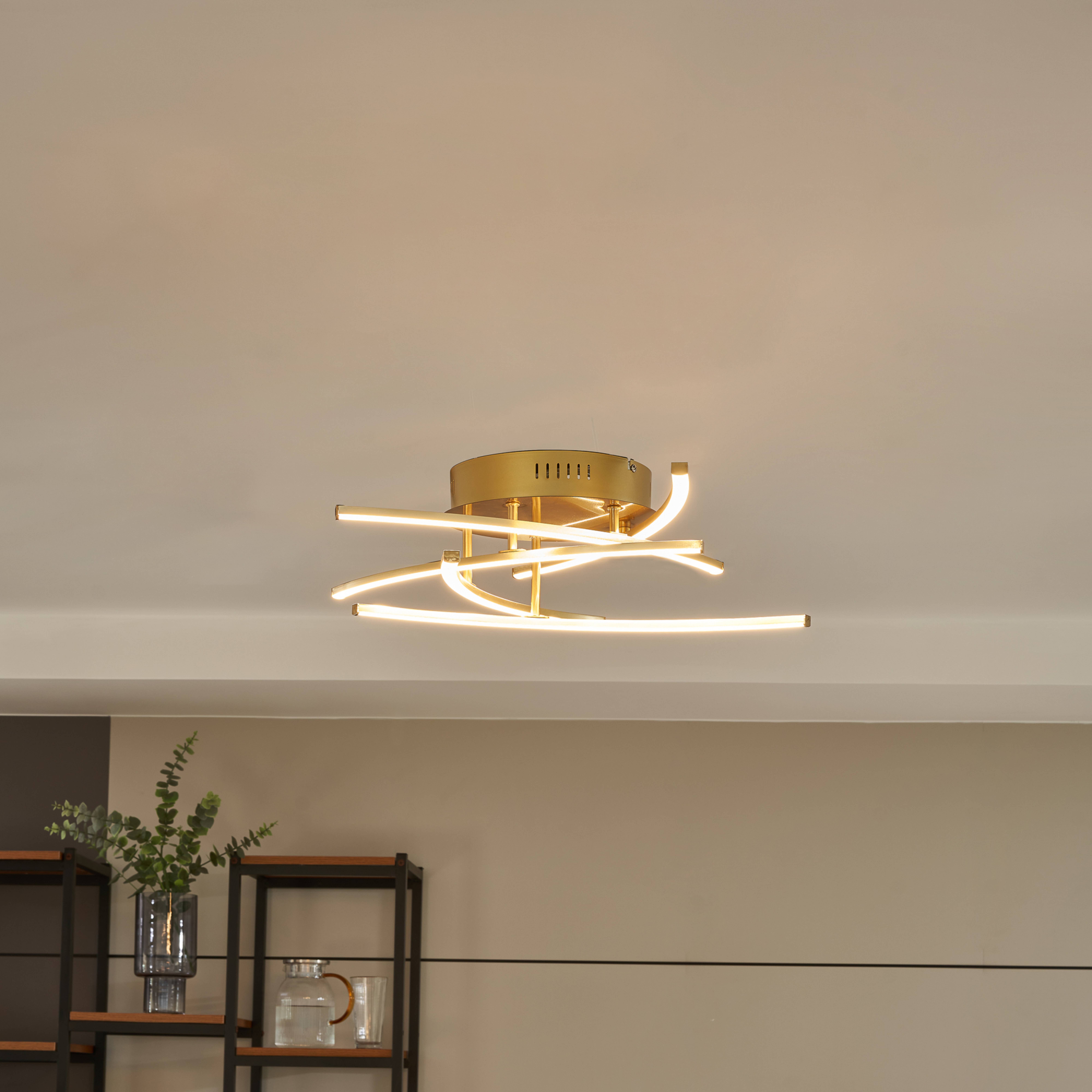 Lindby Flakira LED-Deckenlampe, 5-fl. altmessing