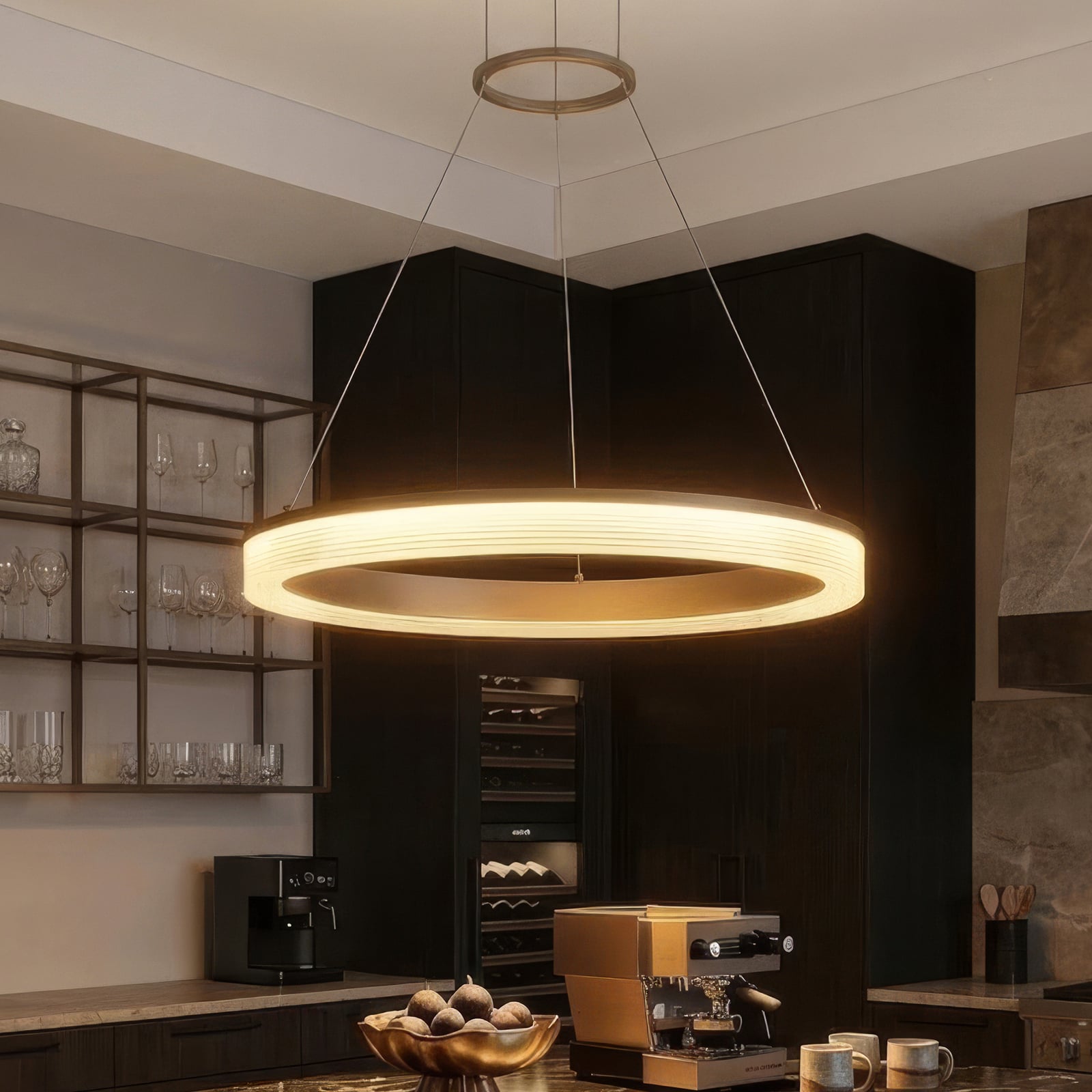 LED-Hängeleuchte Lumen Rings 1-fl. sand, CCT, Eisen, dimmbar