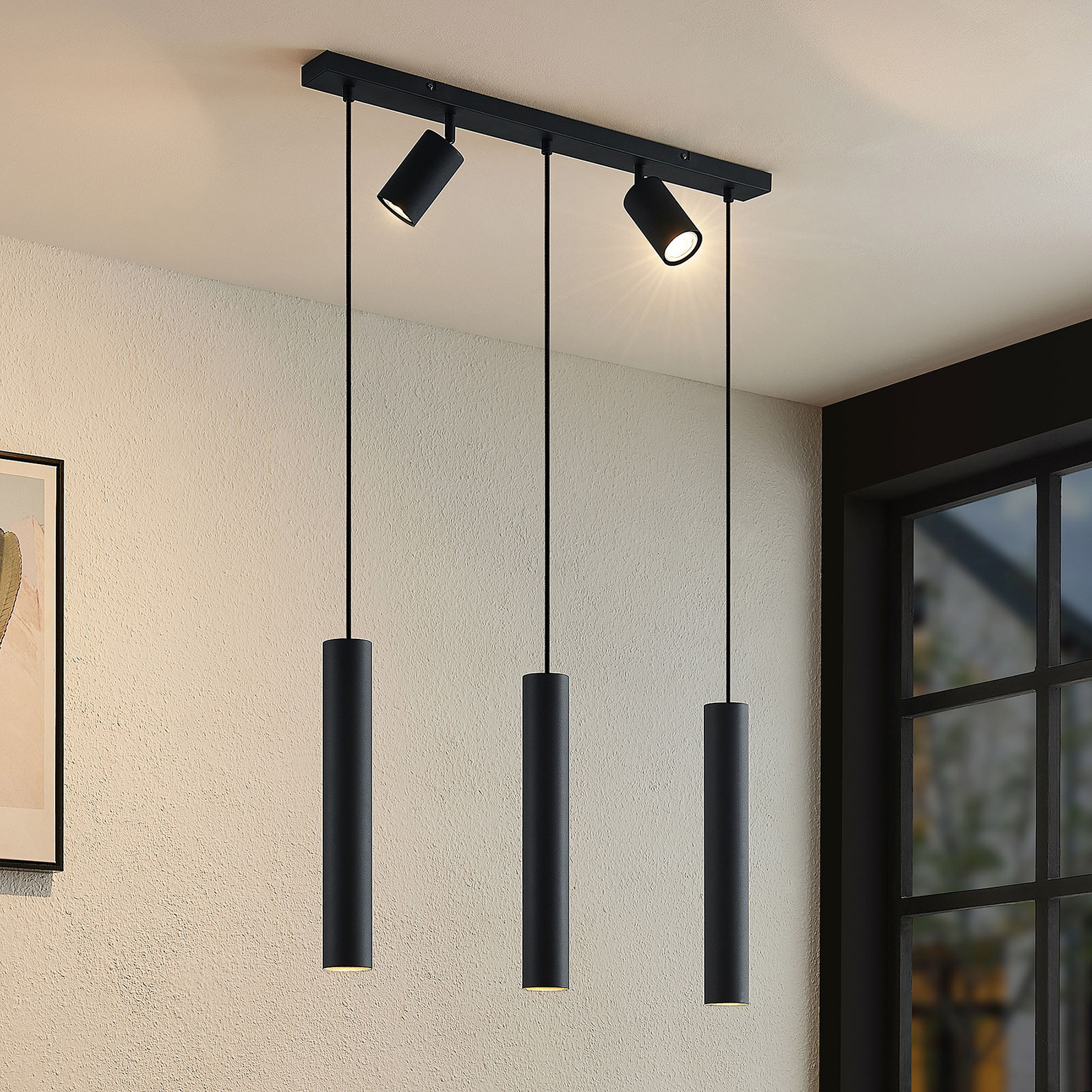 plannen ik ben gelukkig ik wil Lindby Sanad hanglamp zwart 5-lamps. langwerpig | Lampen24.nl
