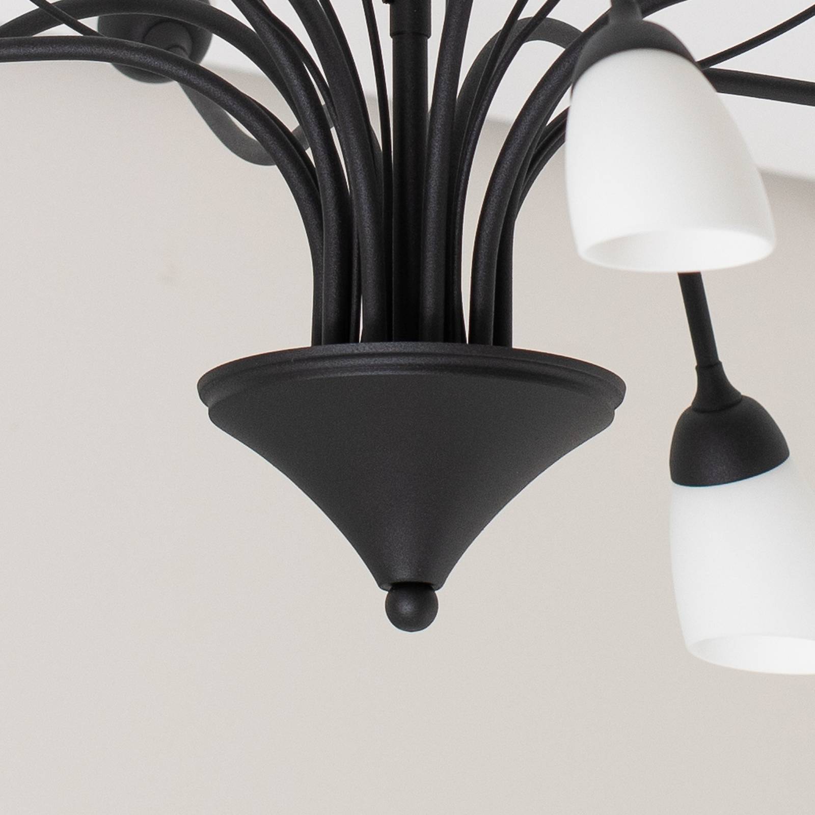 Lampa sufitowa Gloriosa, szkło, czarna, 10-punktowa