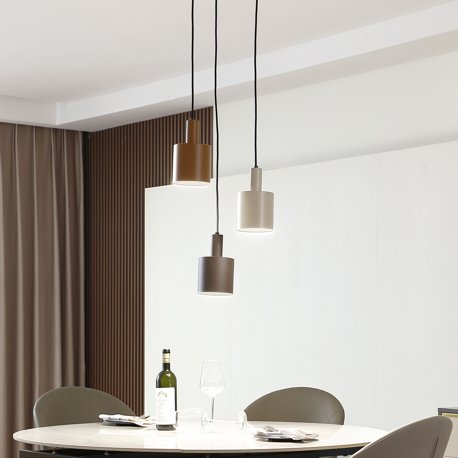 Lindby hanglamp Ovelia, zwart/bruin/beige, 3-lamps, ijzer