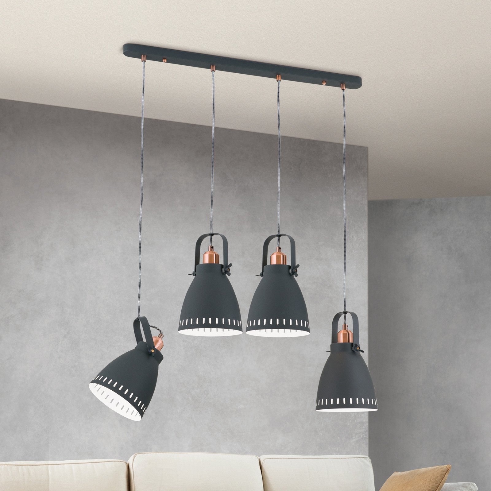 ORION Lampă suspendată Theke din metal 4 becuri - Camera de zi / sufragerie - Design industrial - negru mat