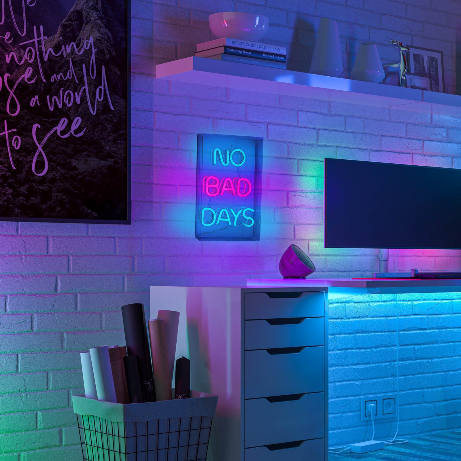 LED wandlamp No Bad Days, helder, 30x18 cm kunststof USB RGB