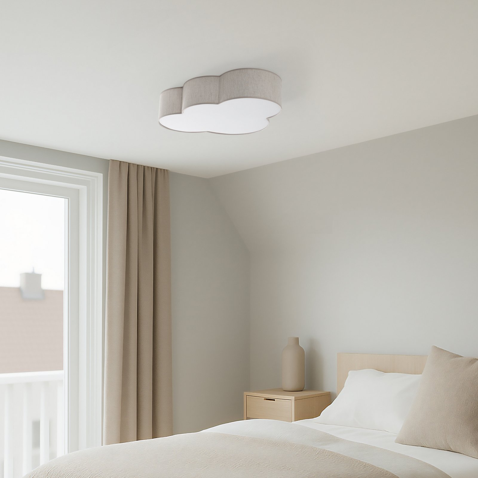 Φωτιστικό οροφής Cloud, μπεζ, μήκος 63 cm, ύφασμα, σύννεφο, E27