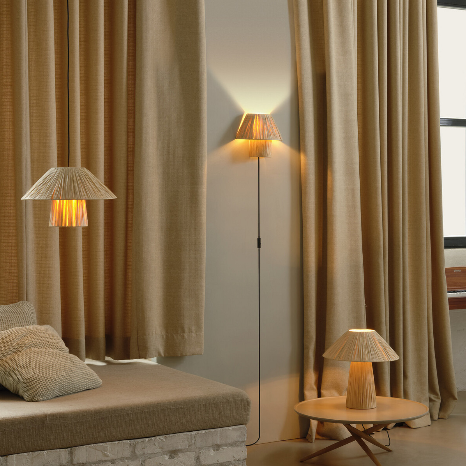 Aplică OSRAM Decor Bamboo Paper Hut bambus soclu E27 - Camera de zi / sufragerie - Casă de țară / Rustic - maro deschis