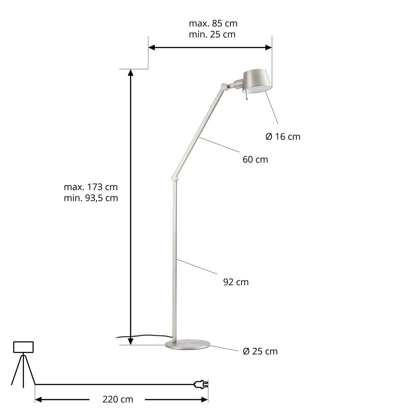 Lampa stojąca Lucande Silka, 173 cm, nikiel satynowy, regulowana