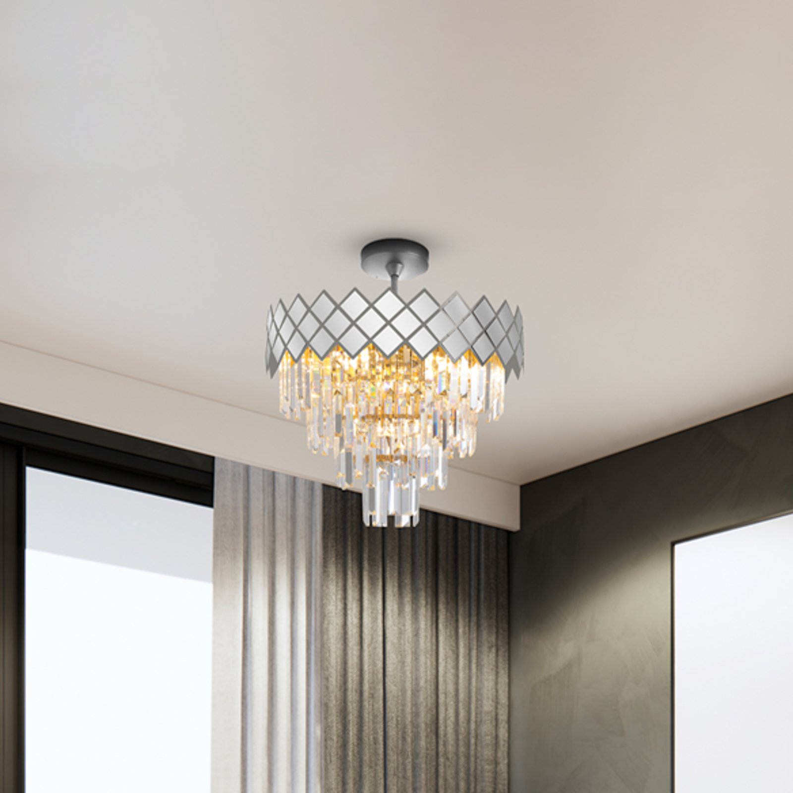 Carisma metal ceiling lamp chrome-coloured glass crystals Ø 50 cm