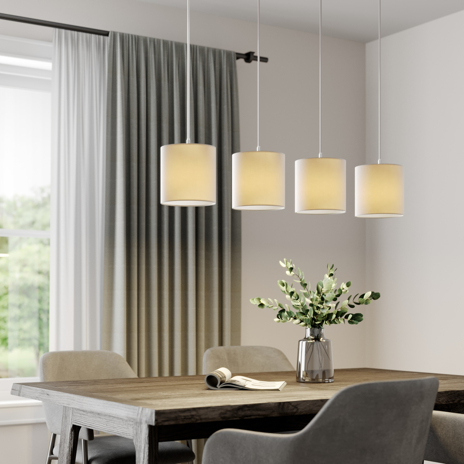 Lindby Zalia, textiel-hanglamp, 4-lamps