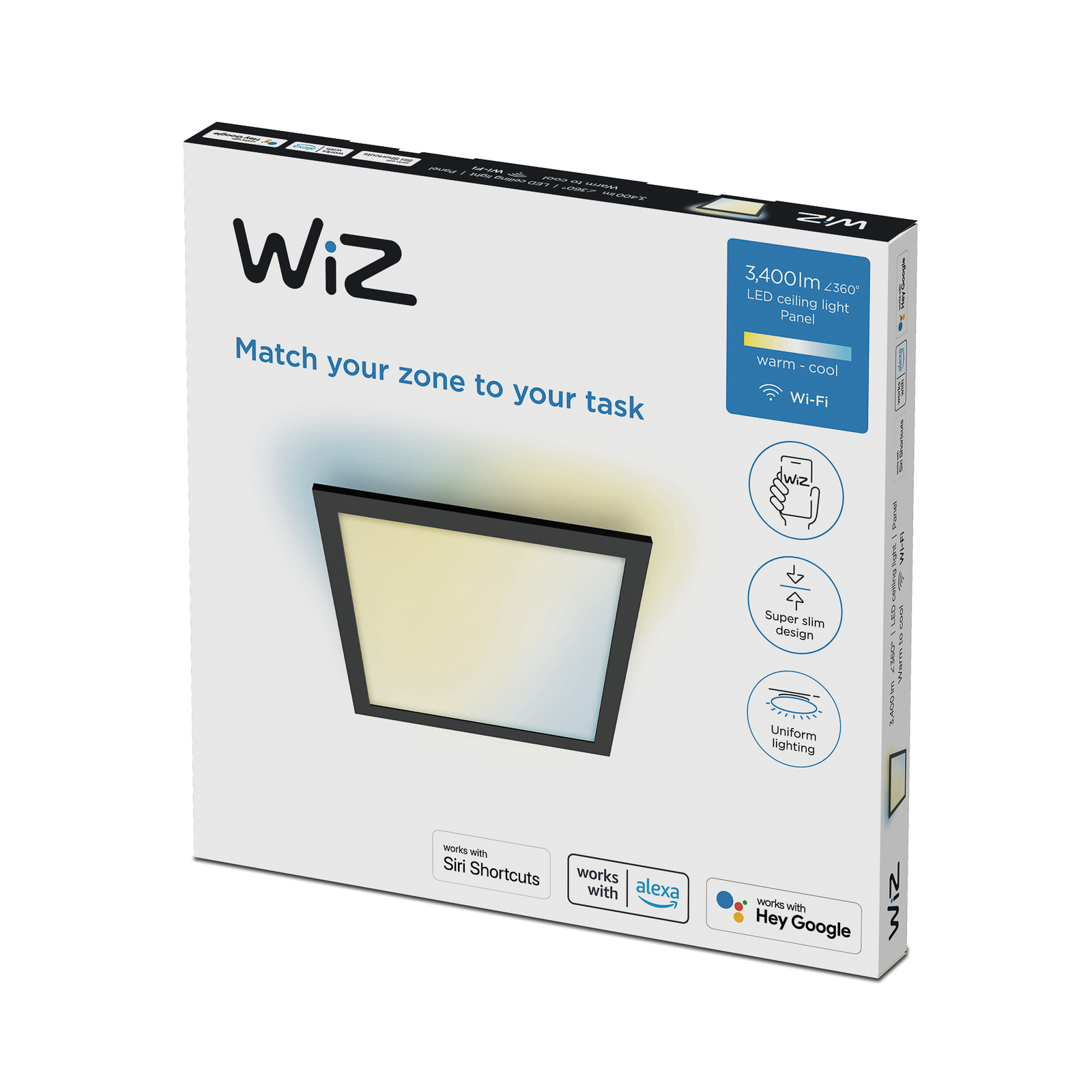 WiZ LED-taklampe panel, svart, 60 x 60 cm