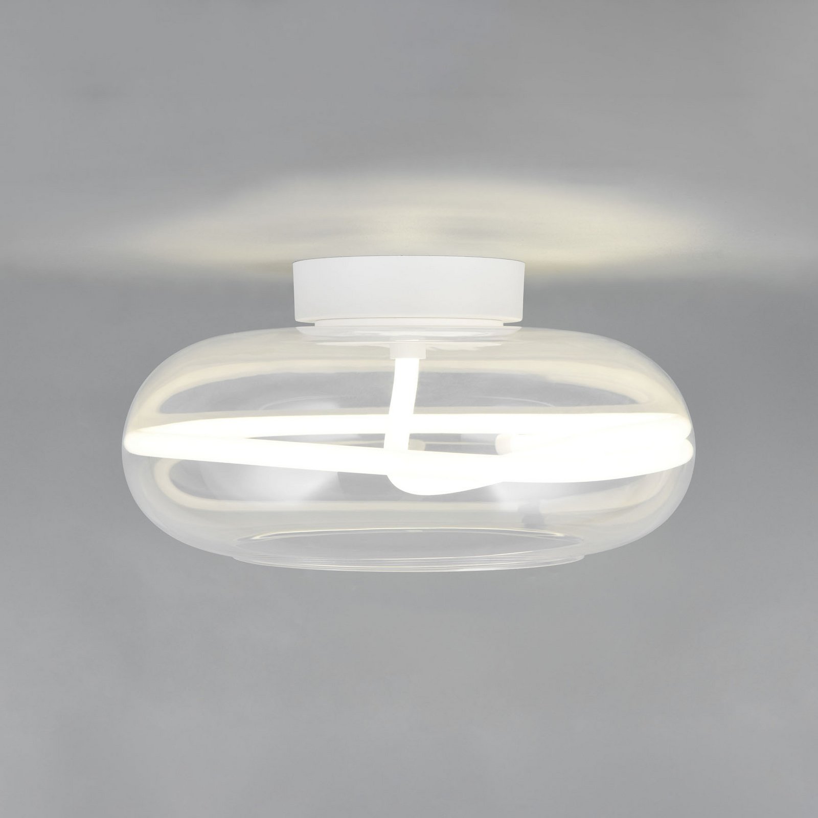 Lámpara LED de techo Tarsia, blanco mate, Ø 40 cm, cristal