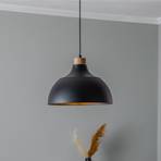 Lampa wisząca Kaitt firmy Envostar, drewniany detal, Ø 34 cm, czarna