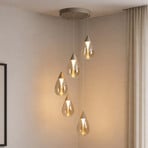 LED-Hängelampe Pear, 5-fl. rund, beige, Glas amber, 3.000 K