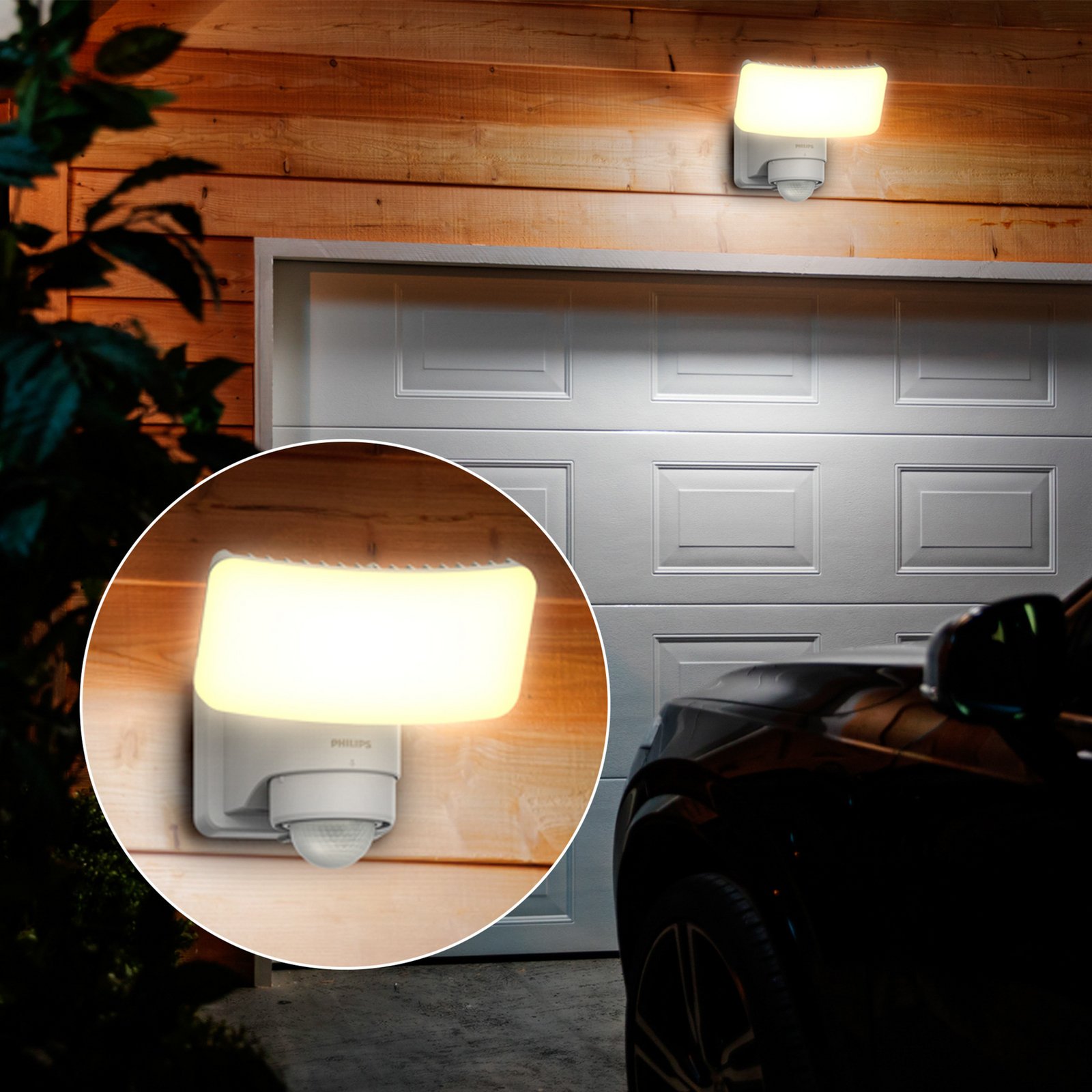 Philips LED-Solar-Außenstrahler Tylus, weiß, 3.000 K, Sensor