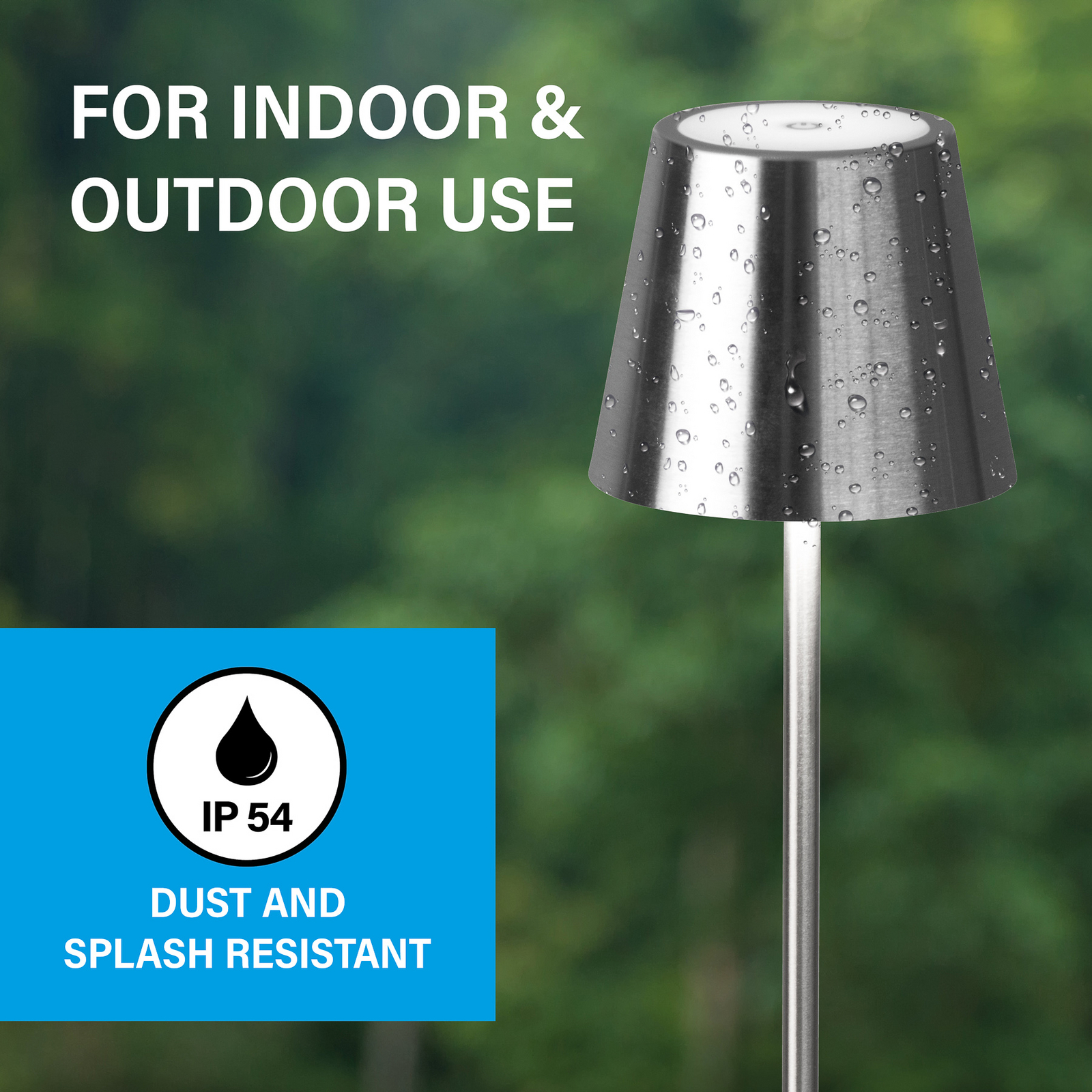 Lámpara de mesa LED recargable Viletto, color níquel, IP54