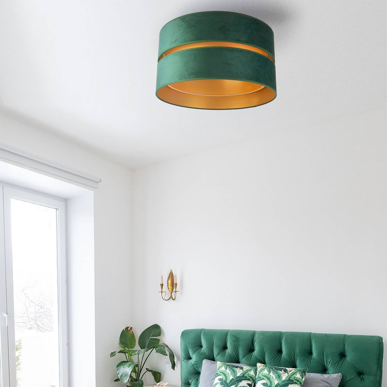 Duolla Plafonnier Duo en tissu vert/doré Ø40 cm