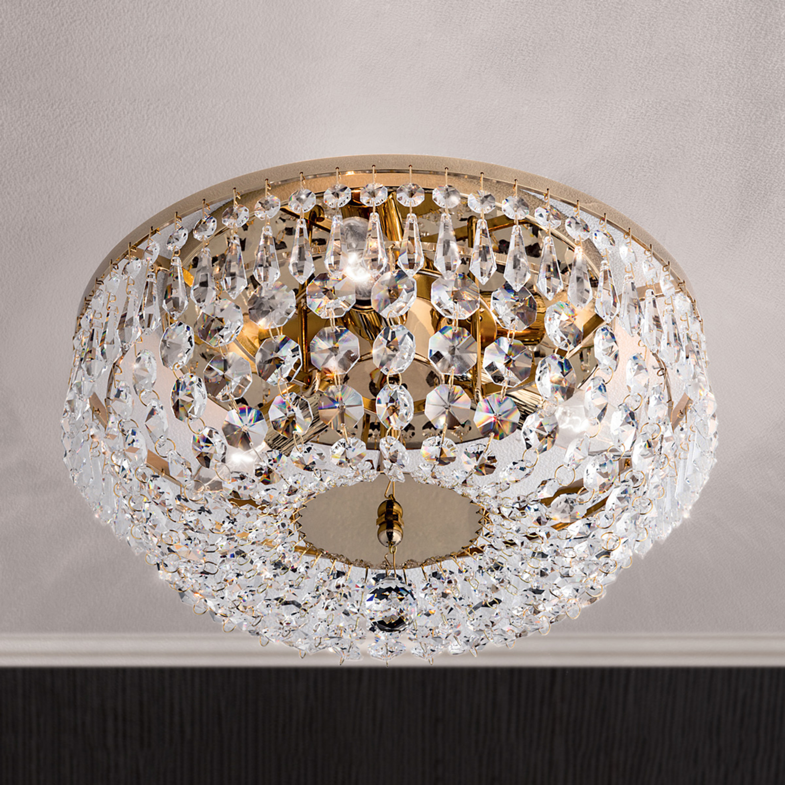 Sherata Crystal Ceiling Light Round Gold 35 cm
