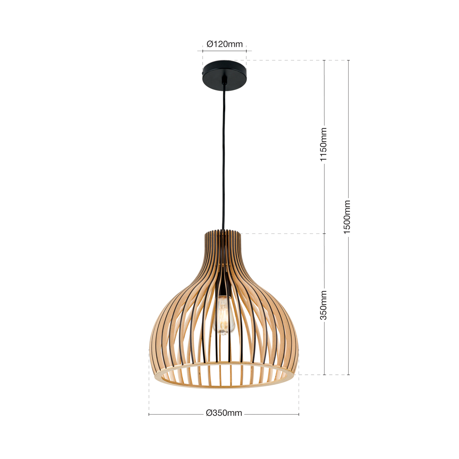 Suspension Erik, Ø 35 cm, bois, couleur naturelle, E27