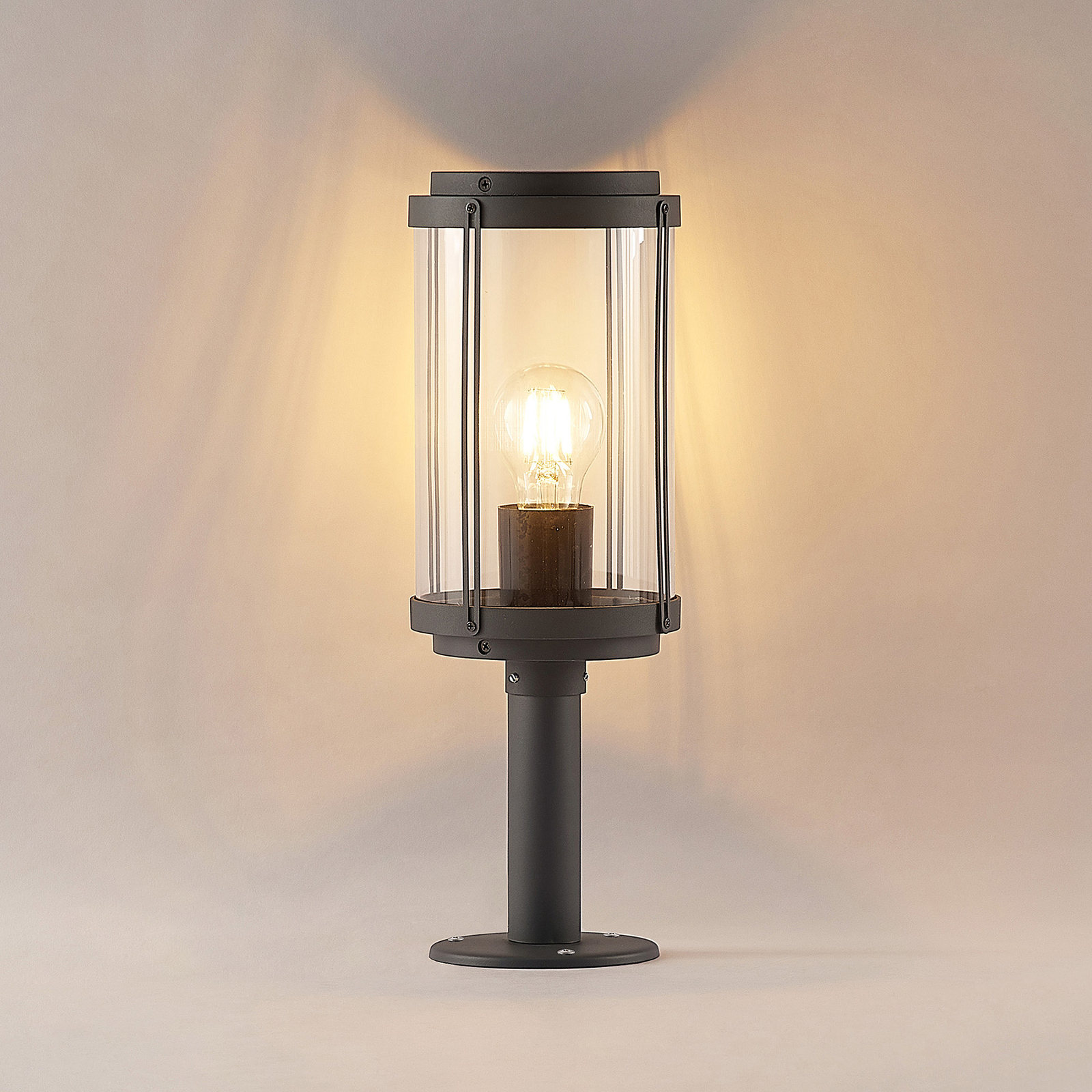 Lindby Ojali pillar light, round, dark grey | Lights.co.uk