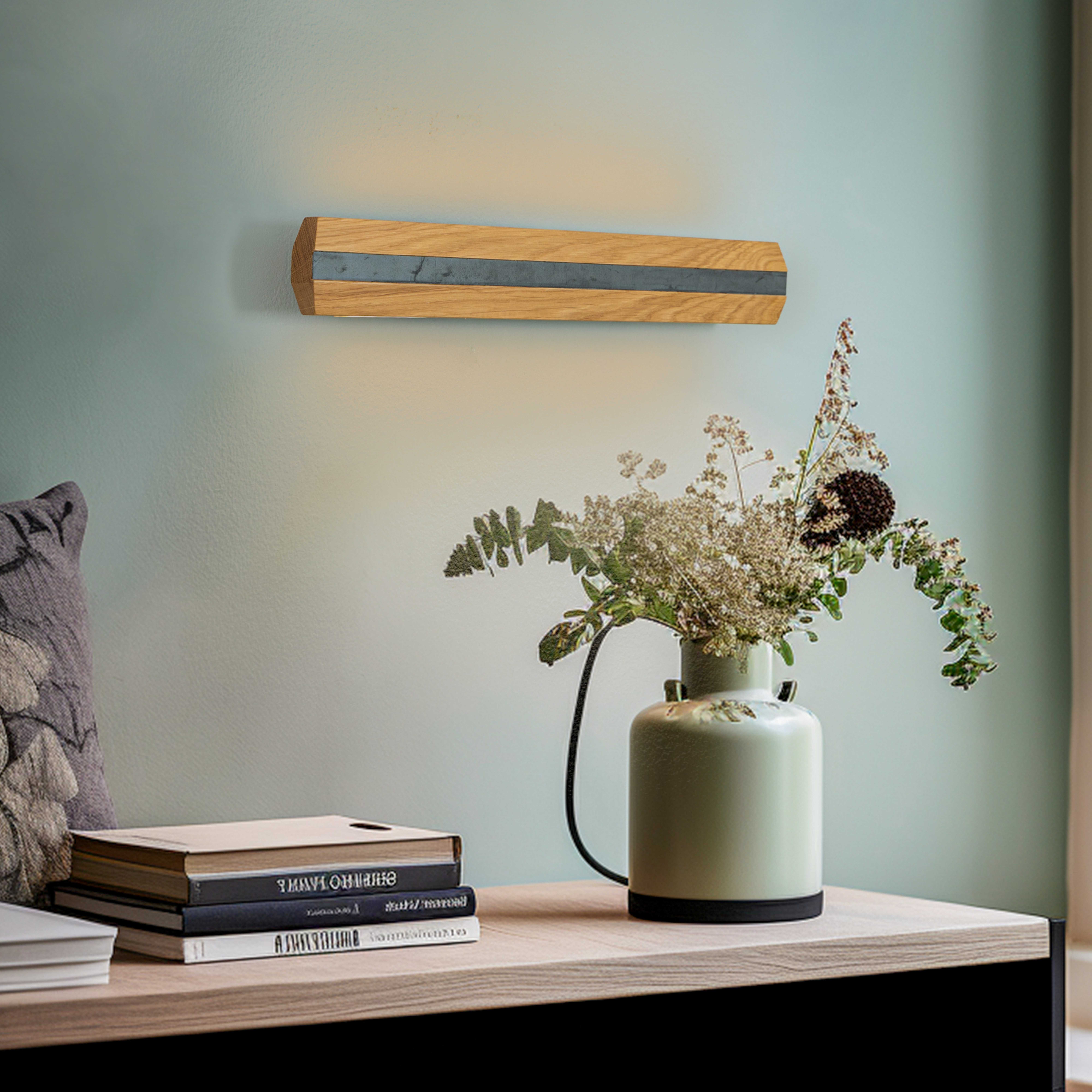 Applique murale LED Quitani Elis, chêne/noir