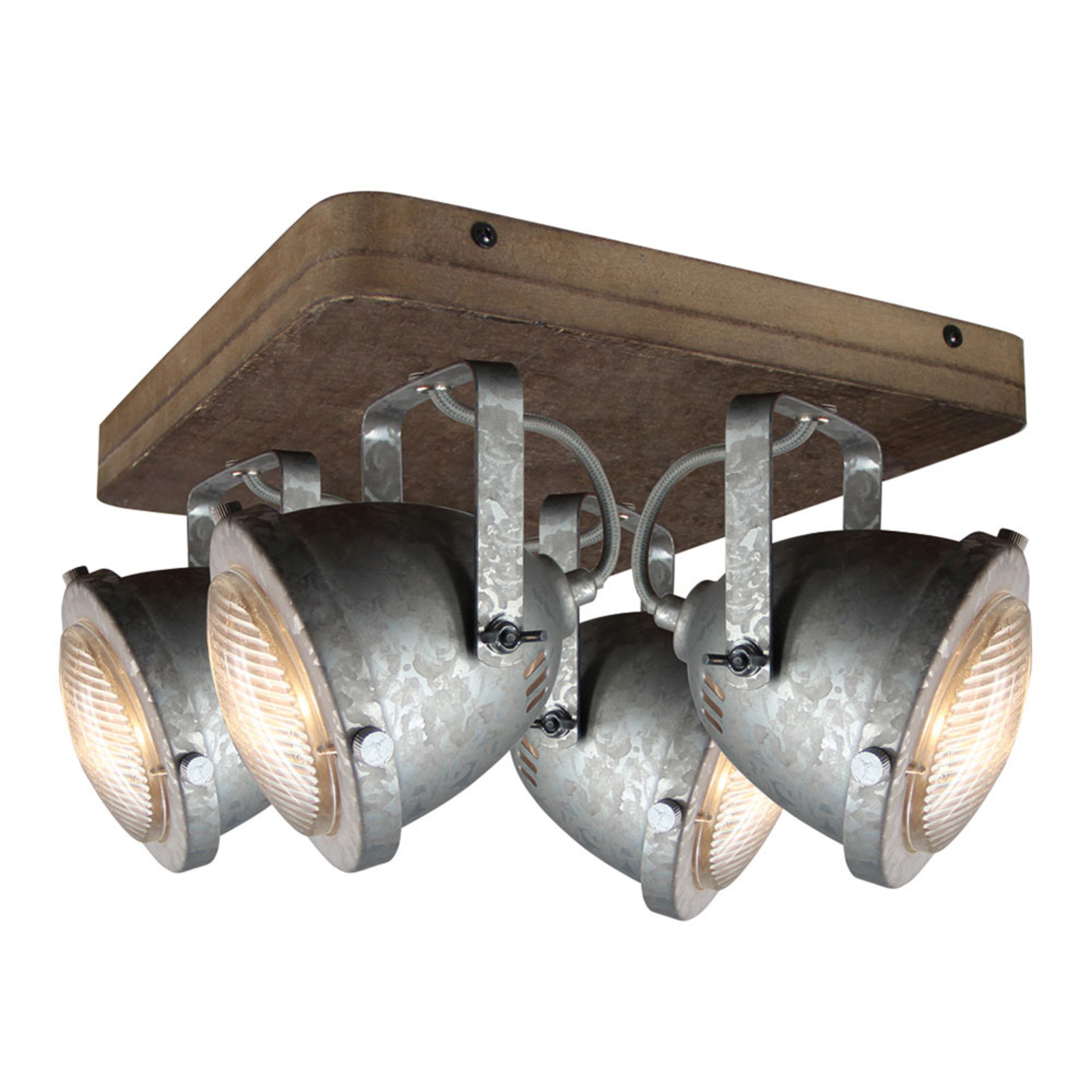 Freelight Woody ceiling light, galvanised, 4-bulb, for Living / Dining Room, metal, wood, glass, GU10, 50 W, energy efficiency: A++, L: 27 cm, W: 27 cm, H: 18.5 cm