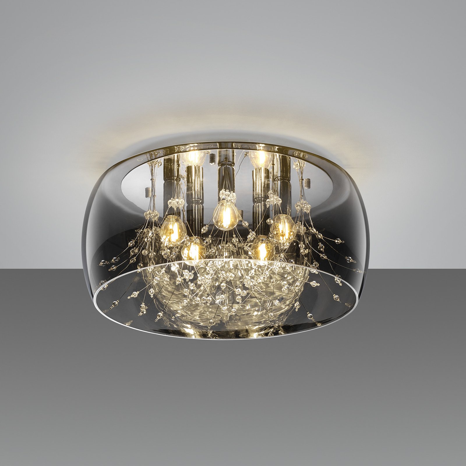 Crystel loftslampe af glas, krom, Ø 50 cm