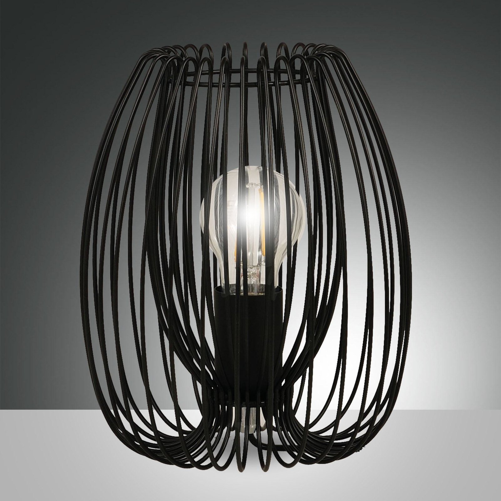 Lampada da tavolo Camp, nera, cesto in filo metallico, Ø 20 cm