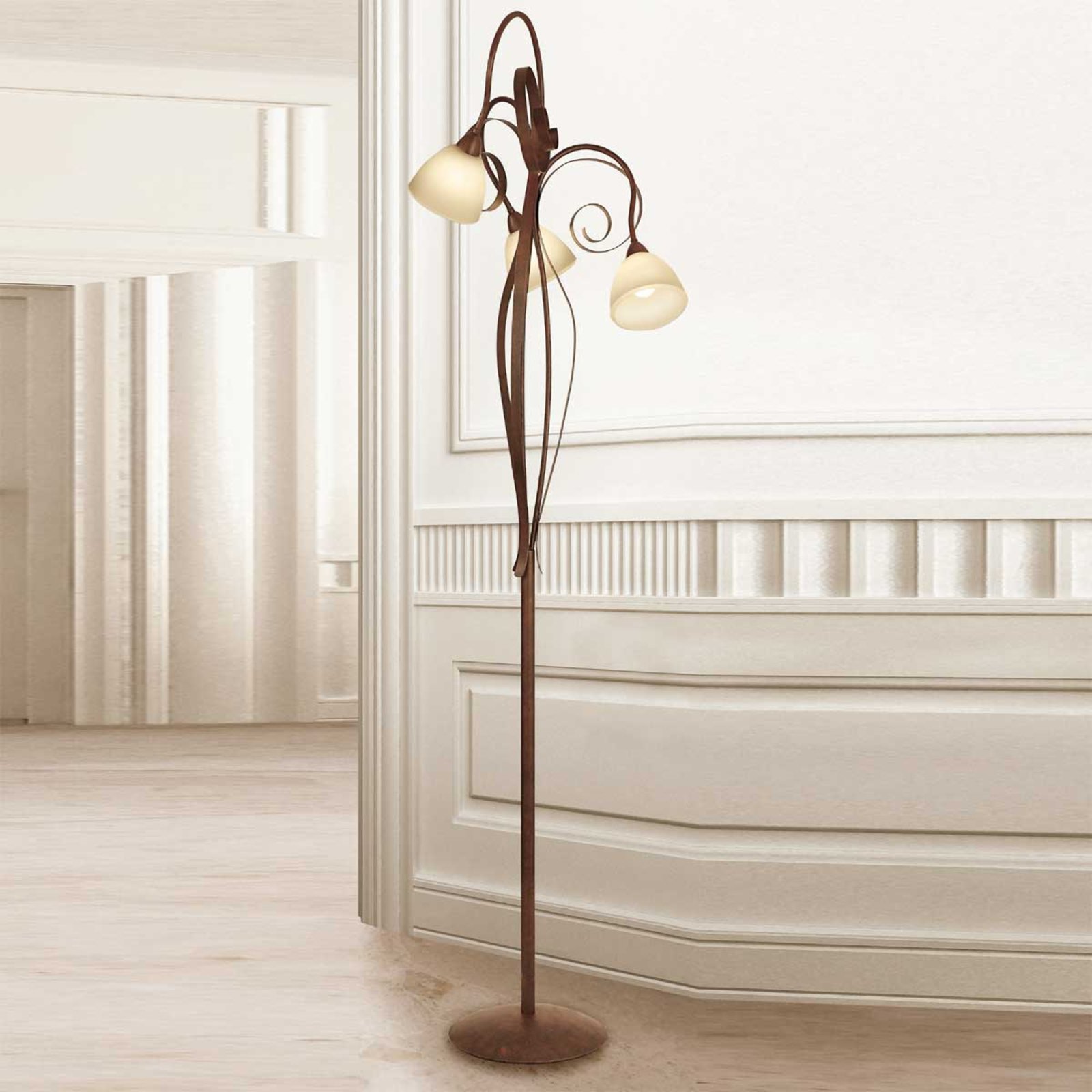 Lam 3-bulb floor lamp Francesco, for Living / Dining Room, metal, glass, E14, 40 W, energy efficiency: A++, H: 183 cm