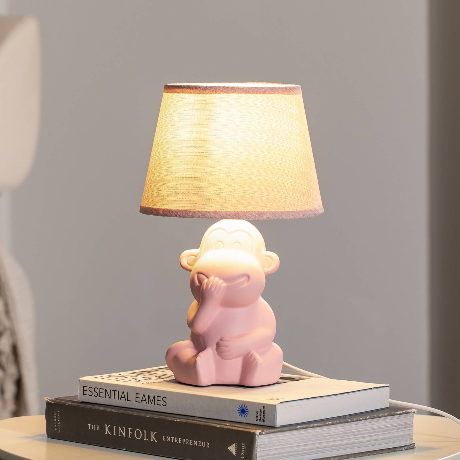 Tischleuchte Monkey, rosa, Keramik, 28 cm hoch, E14 günstig online kaufen