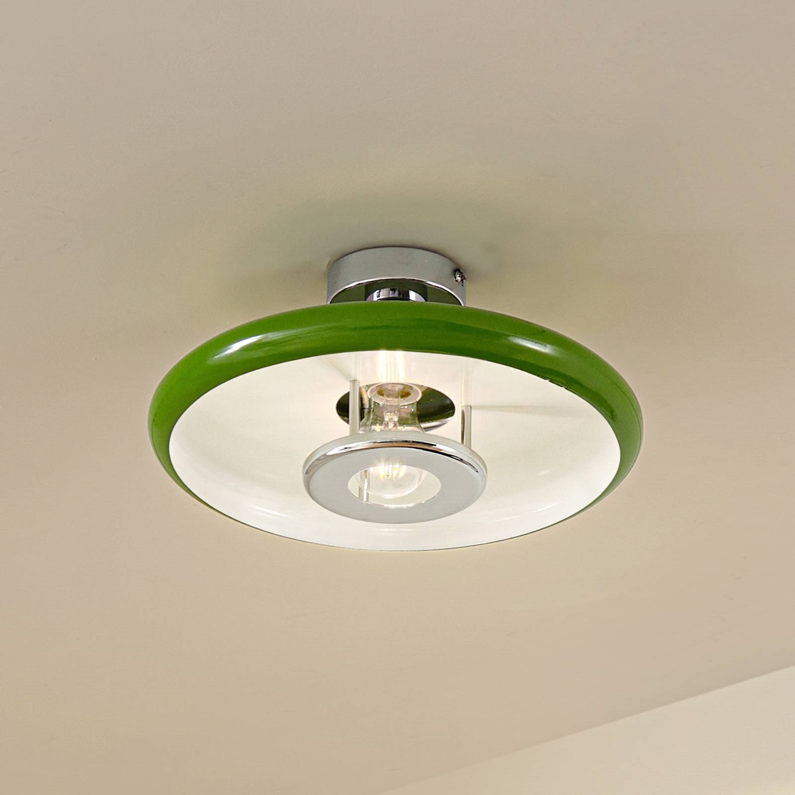 Lindby lampa sufitowa Branford, Ø 35 cm, zielona, metal