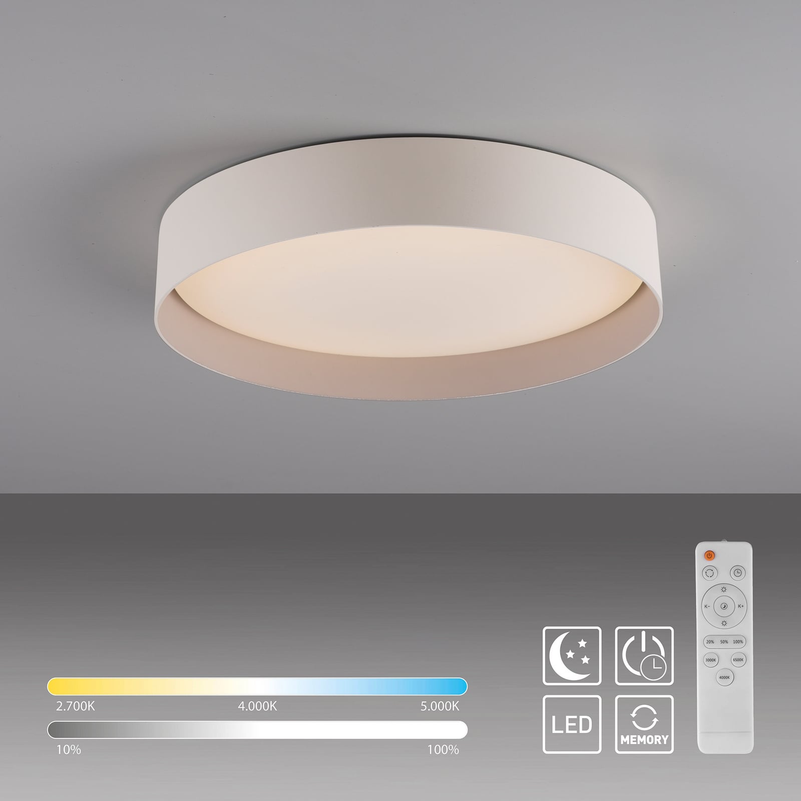 LED lubinis šviestuvas „TAVOLI“, smėlio spalvos, Ø 39 cm, metalas, CCT,