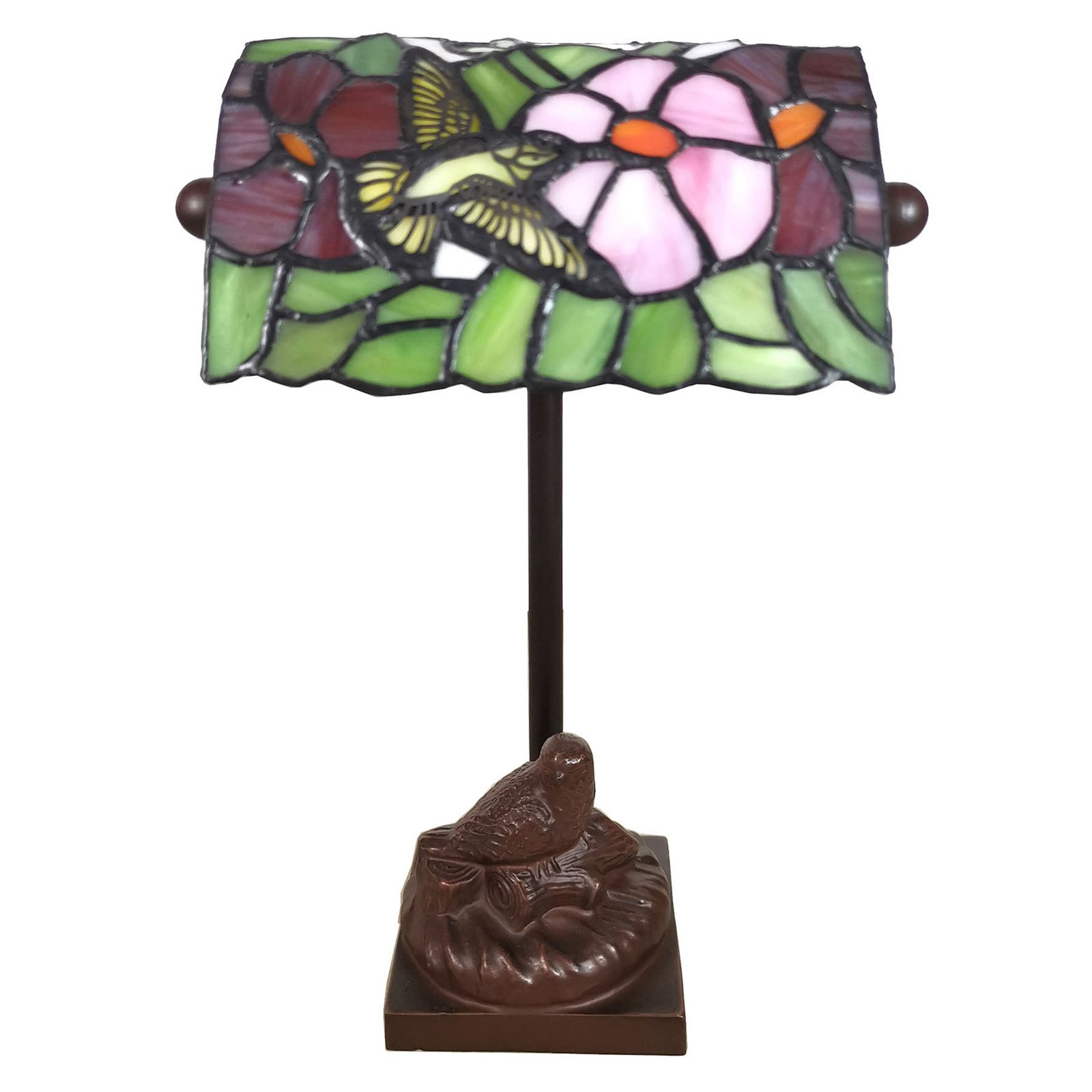 Lampe à poser 6008, style Tiffany, motif d’oiseaux